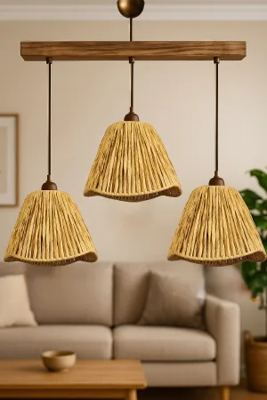 Savia Handmade 3'lü Ahşap Avize