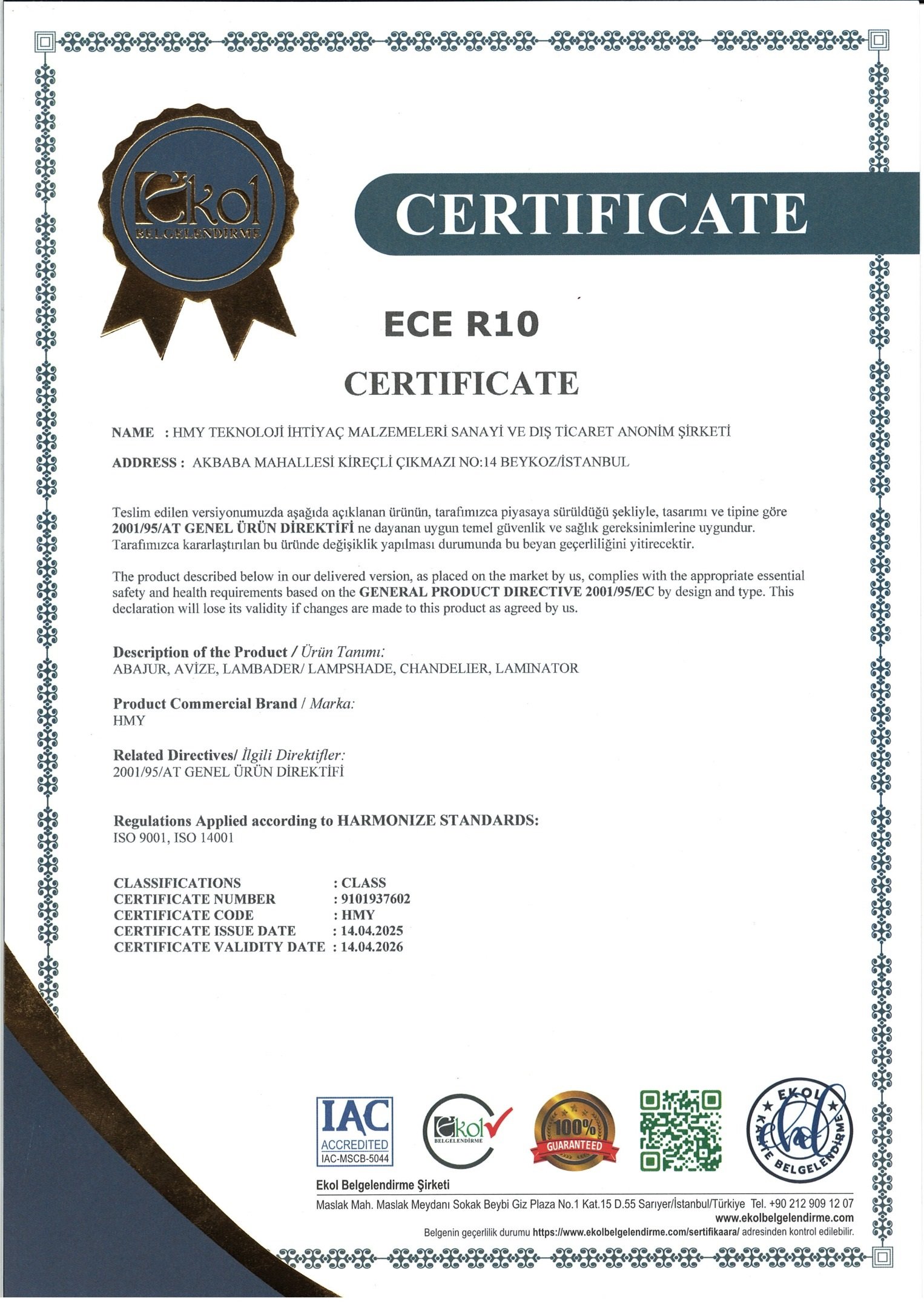 HMY Design Sertifikalar