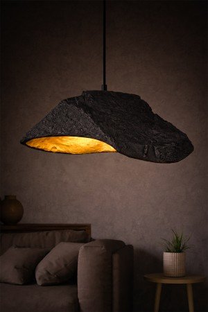 Handmade Wabi Sabi Karbon Beton Avize- Black Vulkron