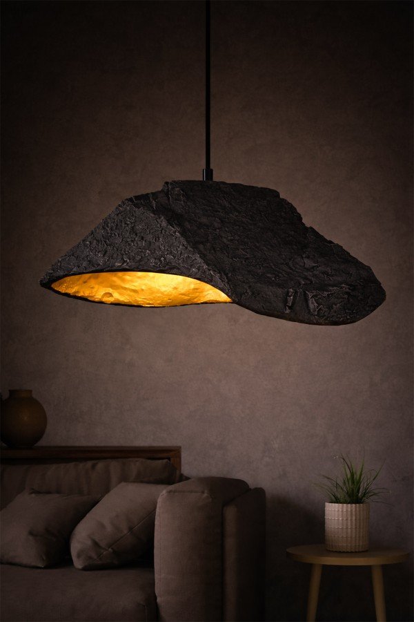 Handmade Wabi Sabi Karbon Beton Avize- Black Vulkron