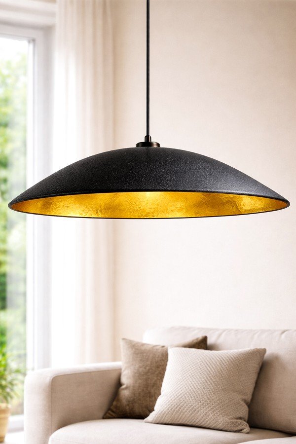 Handmade Wabi Sabi Karbon Beton Avize- Black Gravon