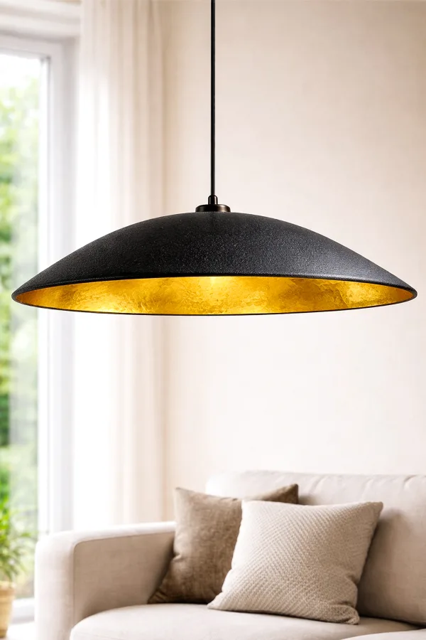 Handmade Wabi Sabi Karbon Beton Avize- Black Gravon
