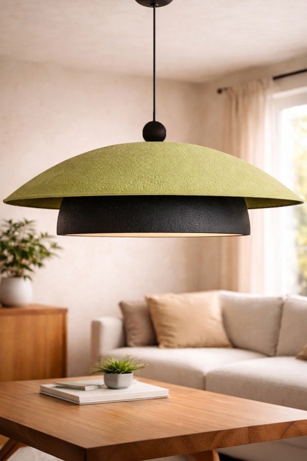 Handmade Wabi Sabi Karbon Beton Avize- Pistachio