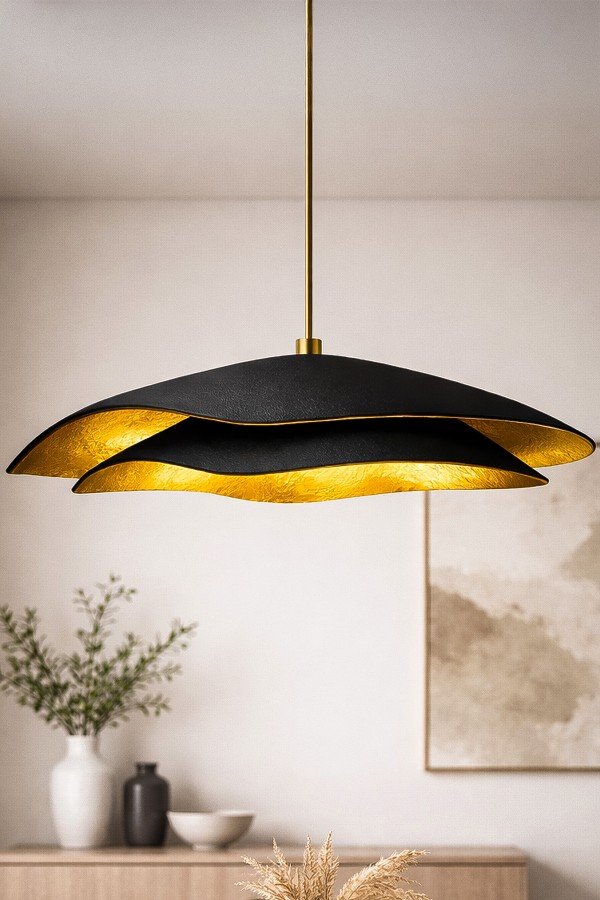 Handmade Wabi Sabi Karbon Beton Avize- Black Marvante