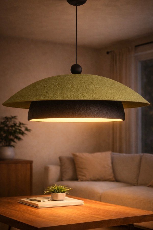 Handmade Wabi Sabi Karbon Beton Avize- Pistachio