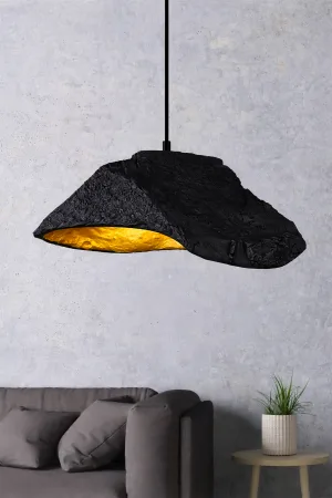Handmade Wabi Sabi Karbon Beton Avize- Black Vulkron