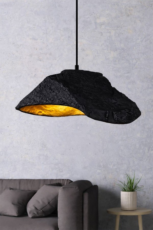 Handmade Wabi Sabi Karbon Beton Avize- Black Vulkron