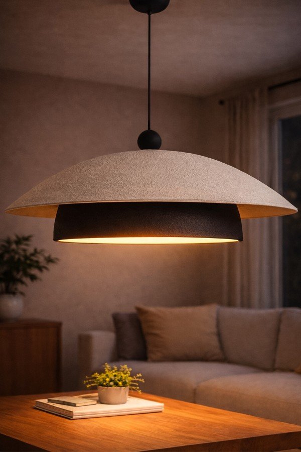 Handmade Wabi Sabi Karbon Beton Avize- YingYang