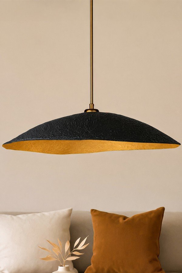 Handmade Wabi Sabi Karbon Beton Avize- Black Kairis