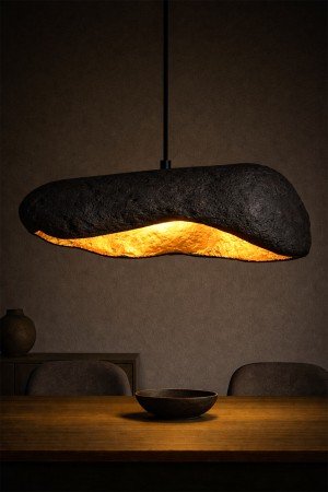 Handmade Wabi Sabi Karbon Beton Avize- Black Korvex