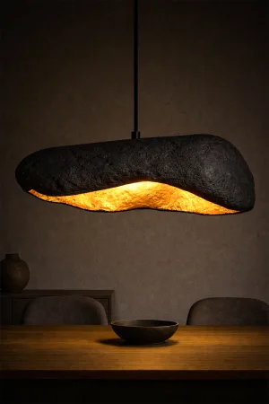 Handmade Wabi Sabi Karbon Beton Avize- Black Korvex