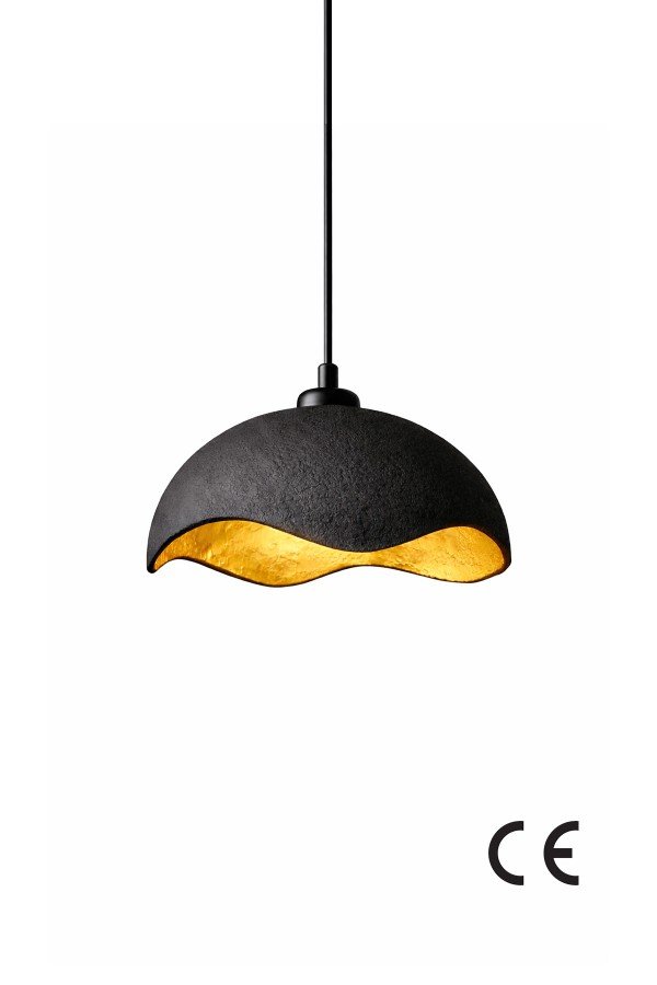 Handmade Wabi Sabi Karbon Beton Avize- Black Teynor