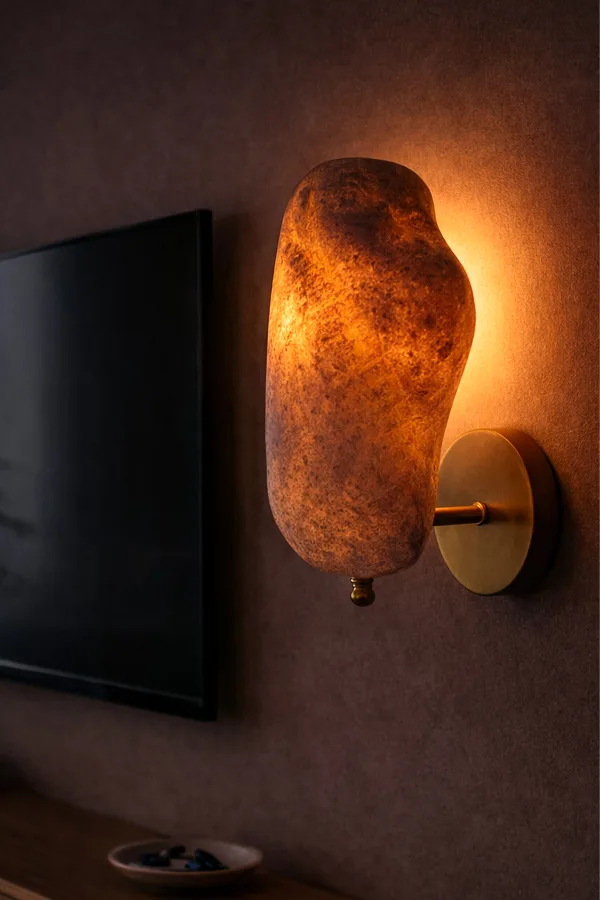 Handmade Wabi Sabi Carbon Concrete Sconce - Akari Handmade Wabi Sabi Carbon Concrete Sconce - Akari
