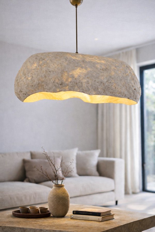 Handmade Wabi Sabi Karbon Beton Avize- Stoneveil