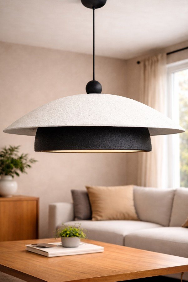 Handmade Wabi Sabi Karbon Beton Avize- YingYang