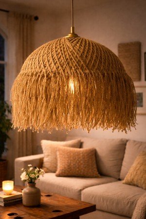 Bohem Handmade Tekli Sarkıt Avize Jüt - Nativa