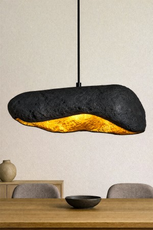 Handmade Wabi Sabi Karbon Beton Avize- Black Korvex