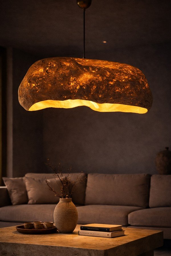 Handmade Wabi Sabi Karbon Beton Avize- Stoneveil