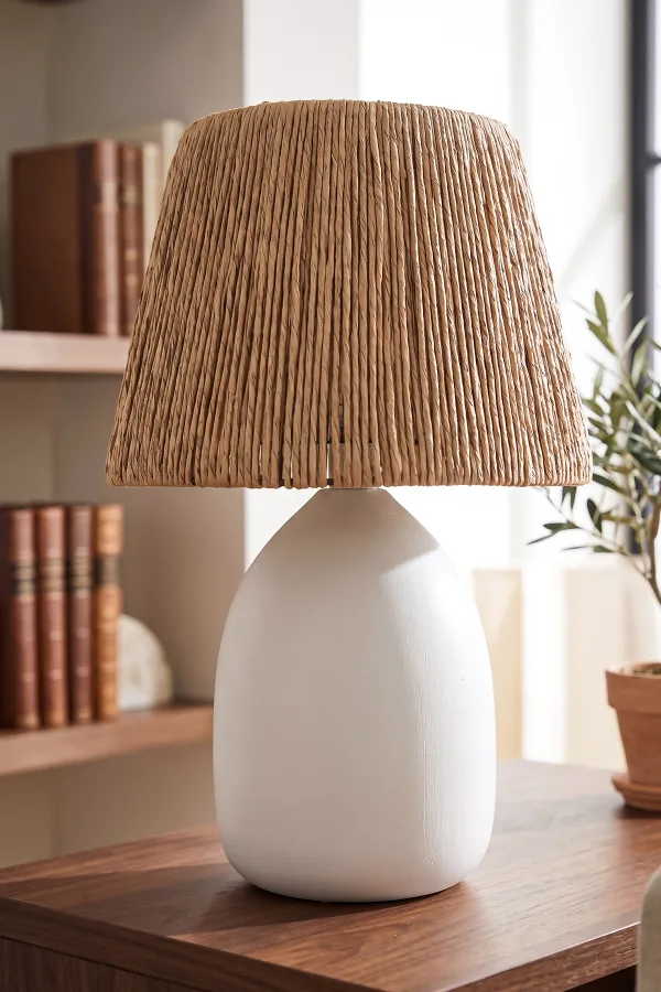 Ram Handmade Ceramic Lampshade White Wicker