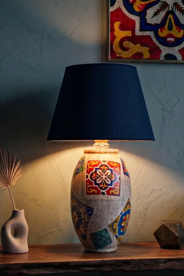 Cement Patterned Lampshade Navy Blue