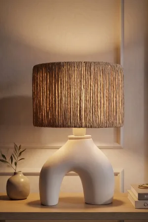 Droite Handmade Ceramic Lampshade White Wicker