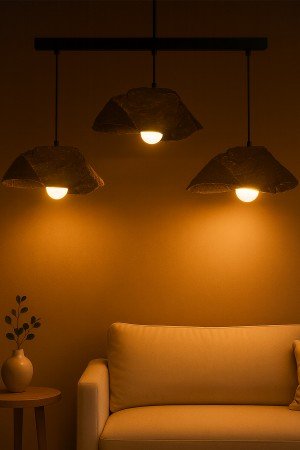 Obsidian Handmade 3 lü Karbon Beton Avize