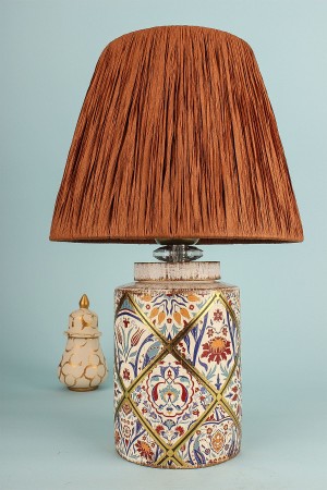 Handmade Ceramic Lampshade Brown with Arme Pattern