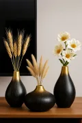 GoldenShadow Handmade Dekoratif Seramik 3'lü Set Vazo