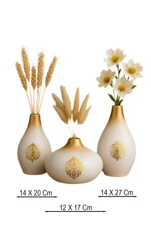 Regalia Handmade Dekoratif Seramik 3'lü Set Vazo