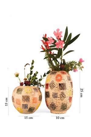 Marelle Patterned 2 Piece Set Vase Colored