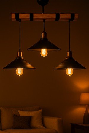 Voltira 3'lü Ahşap Avize